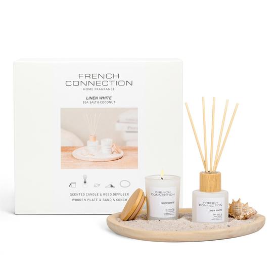French Connection Pastel Collection Linen White Diffuser + Candle 50ml + 50g