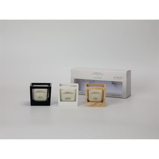 French Connection Wooden Collection Candle Trio Of Candles Gift Set 3 x 50g