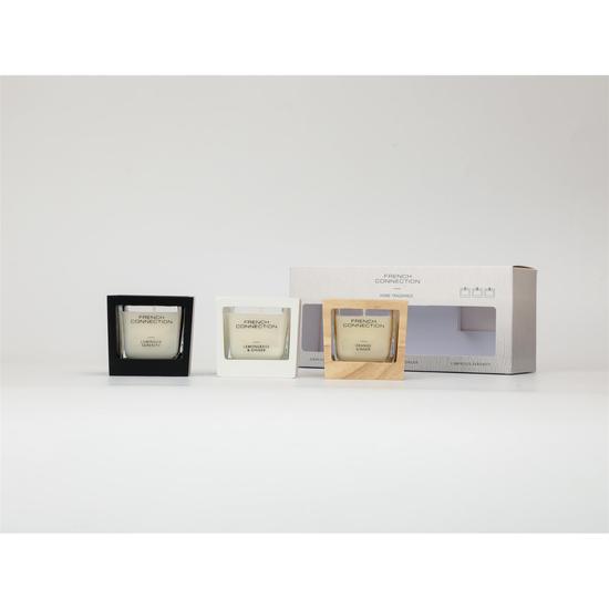 French Connection Wooden Collection Candle Trio Of Candles Gift Set 3 x 50g