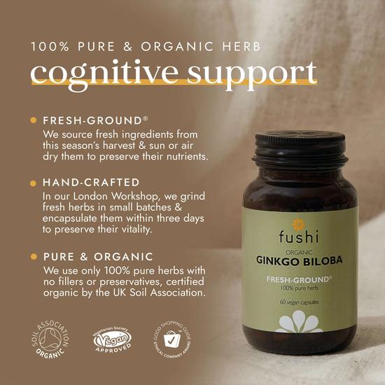 Fushi Single Herb Supplements Organic Ginkgo Biloba 60 Capsules