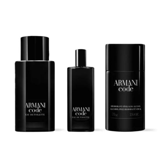 Giorgio Armani Code Men's Aftershave Gift Set 75ml Eau De Toilette + 75g Deodorant Stick + 15ml Eau De Toilette