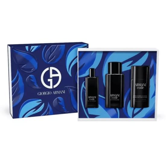 Giorgio Armani Code Men's Aftershave Gift Set 75ml Eau De Toilette + 75g Deodorant Stick + 15ml Eau De Toilette