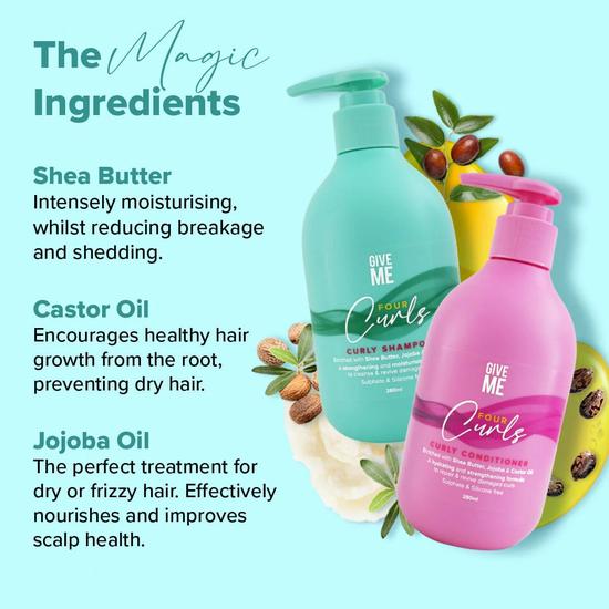Give Me Four Curls Hydrating Essentials Bundle 280ml Shampoo, 2 x 280ml Conditioner + 50ml Hair Oil
