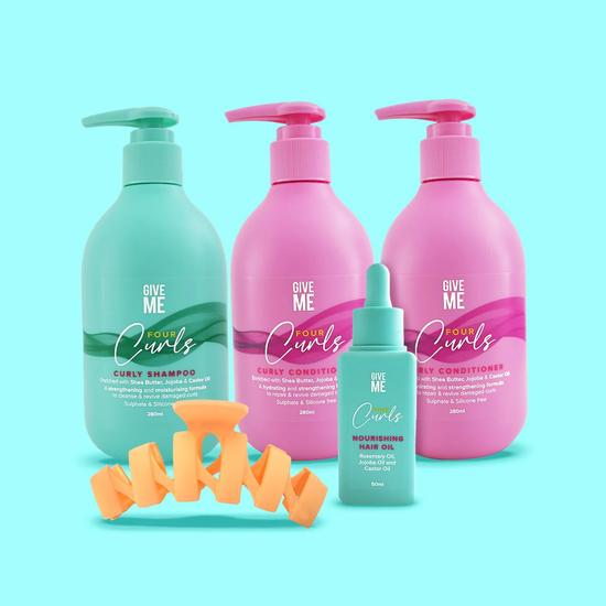Give Me Four Curls Hydrating Essentials Bundle 280ml Shampoo, 2 x 280ml Conditioner + 50ml Hair Oil