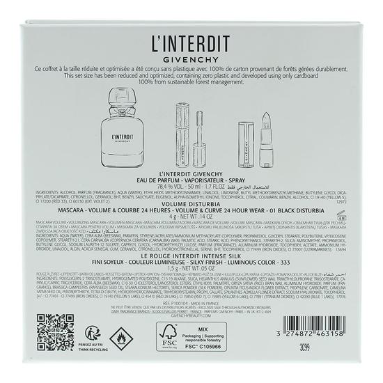 GIVENCHY L'Interdit Eau De Parfum 50ml, Mascara 4g + Lipstick 1.5g Gift Set 50ml