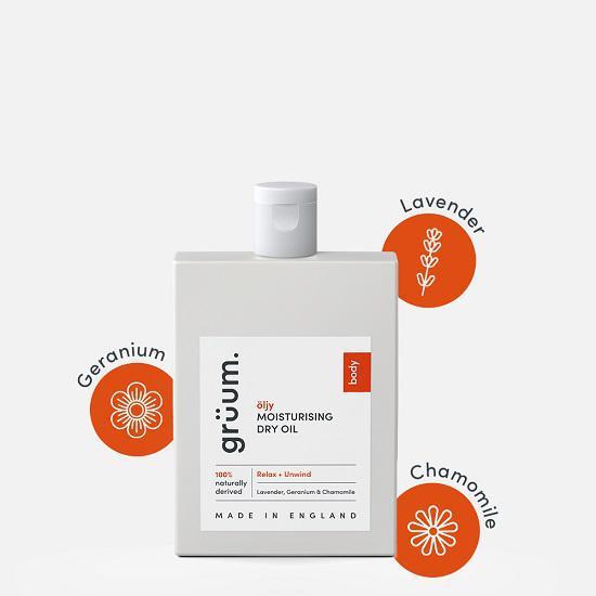 grüum Rejuvenating Face & Body Gift Set 50ml Clay Mask, 120g Bath Soak, 100ml Moisturising Oil & Muslin Cloth