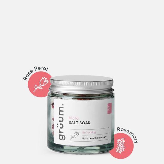 grüum Rejuvenating Face & Body Gift Set 50ml Clay Mask, 120g Bath Soak, 100ml Moisturising Oil & Muslin Cloth