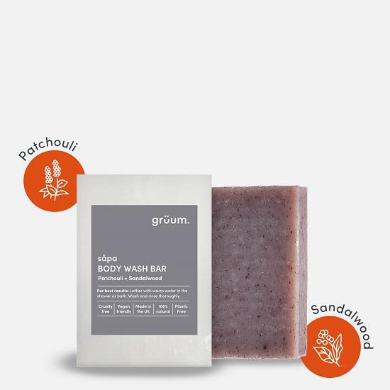 grüum Sapa Zero Plastic Patchouli & Sandalwood Body Bar 95g