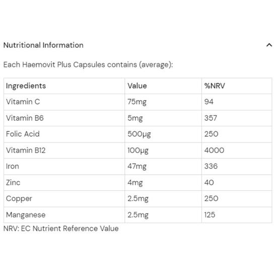 Health Aid Haemovit Plus Iron VitB12 Vit B6 Folic Acid Capsules 30 Capsules