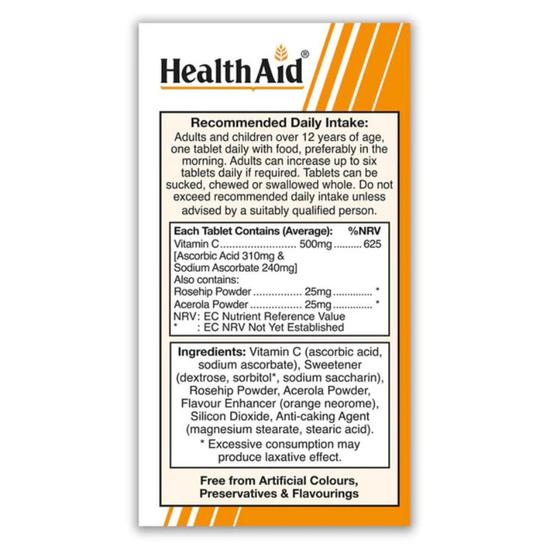 Health Aid Vitamin C 500mg Chewable Tablets 60 Tablets