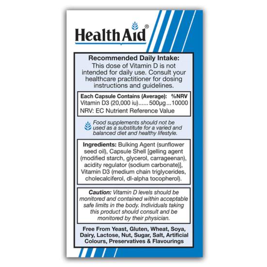 Health Aid Vitamin D3 20, 000iu Capsules 30 Capsules