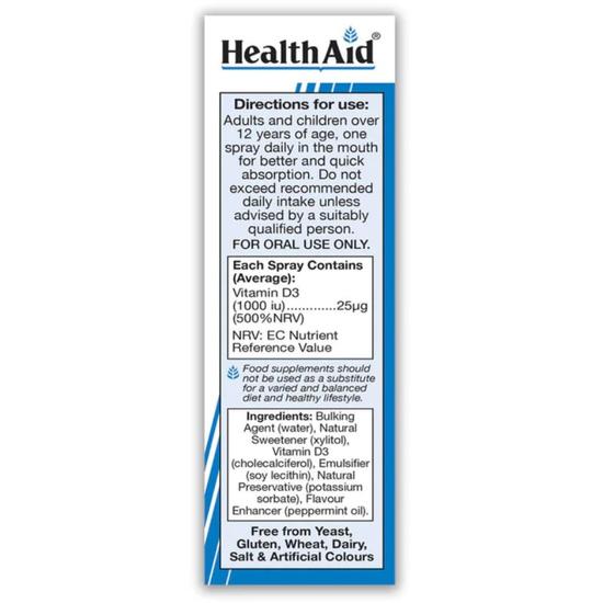 Health Aid Vitamin D3 Spray 1000iu 20ml