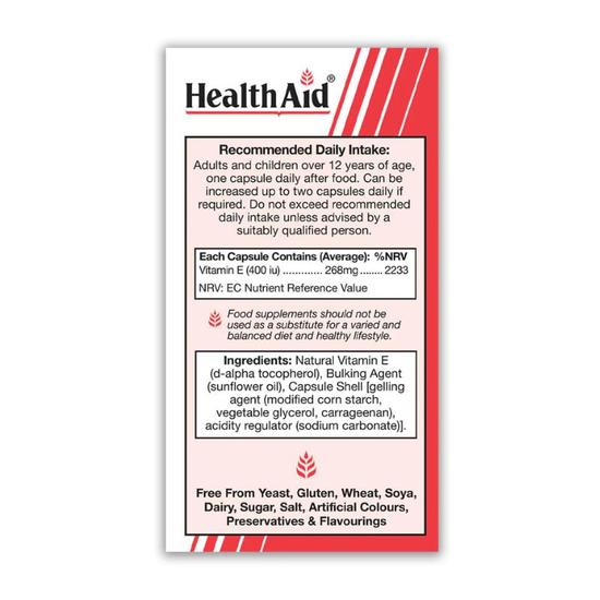 Health Aid Vitamin E 400iu Natural Vegicaps 30 Vegicaps