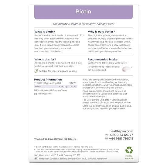 Healthspan Biotin 1000 Ug Tablets 180 Tablets