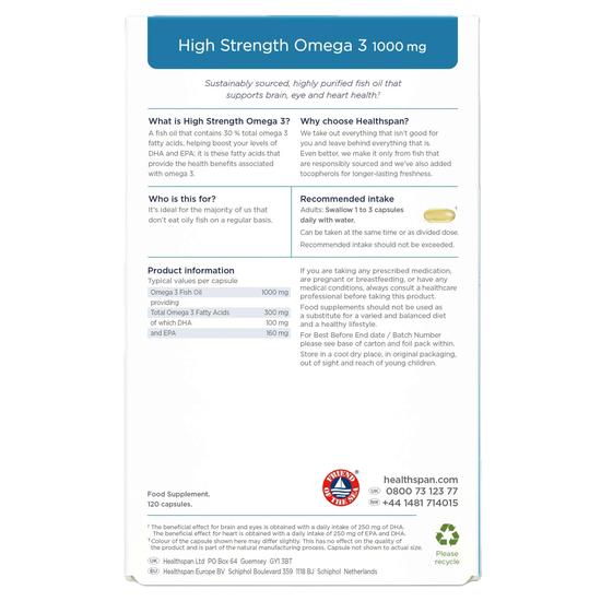 Healthspan High Strength Omega 3 1000mg Capsules 120 Capsules
