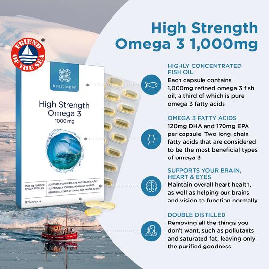 Healthspan High Strength Omega 3 1000mg Capsules 120 Capsules