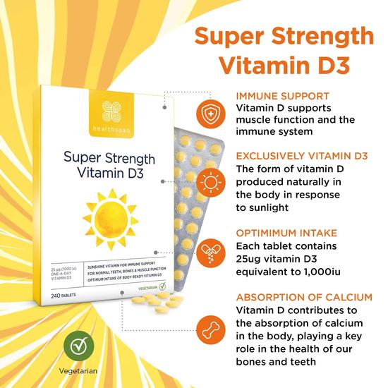 Healthspan Super Strength Vitamin D3 Tablets 60 Tablets