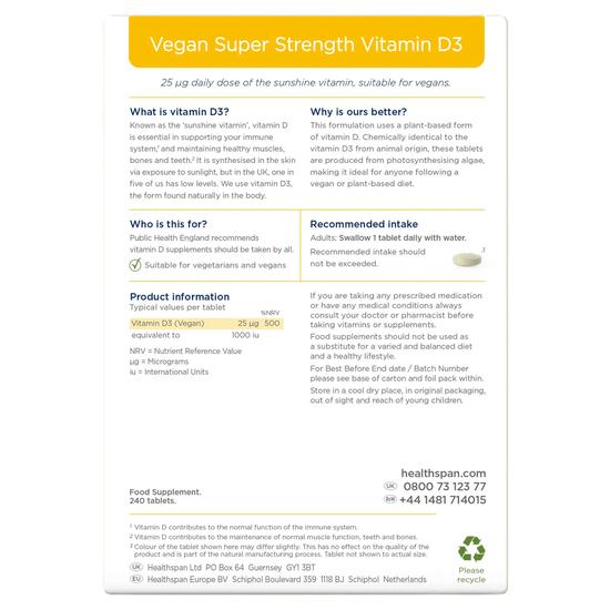 Healthspan Super Strength Vitamin D3 Tablets 60 Tablets