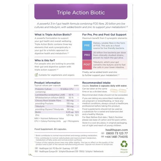 Healthspan Triple Action Biotic Capsules 60 Capsules