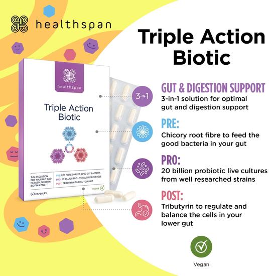 Healthspan Triple Action Biotic Capsules 60 Capsules