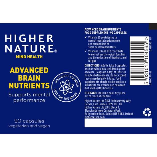 Higher Nature Advanced Brain Nutrients Vegetable Capsules 90 Capsules