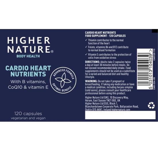 Higher Nature Cardio Heart Nutrients Vegetable Capsules 120 Capsules