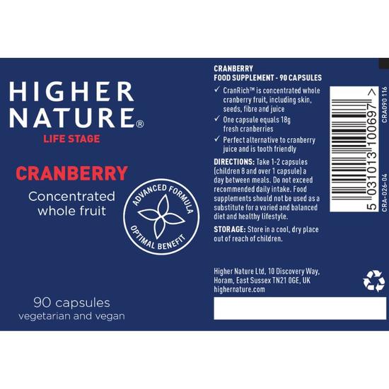 Higher Nature Cranberry Extract 500mg Vegetable Capsules 90 Capsules