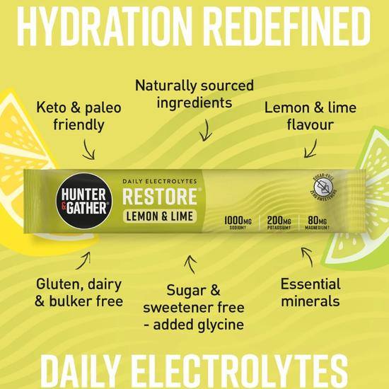 Hunter and Gather Restore Lemon & Lime Electrolyte Sachets 30 Sachets