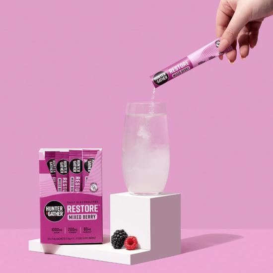 Hunter and Gather Restore Mixed Berries Electrolyte Sachets 30 Sachets