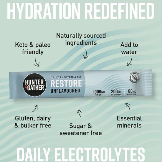 Hunter and Gather Restore Unflavoured Electrolyte Sachets 30 Sachets