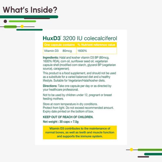Huxley HuxD3 3200iu 30 Vegetarian Capsules
