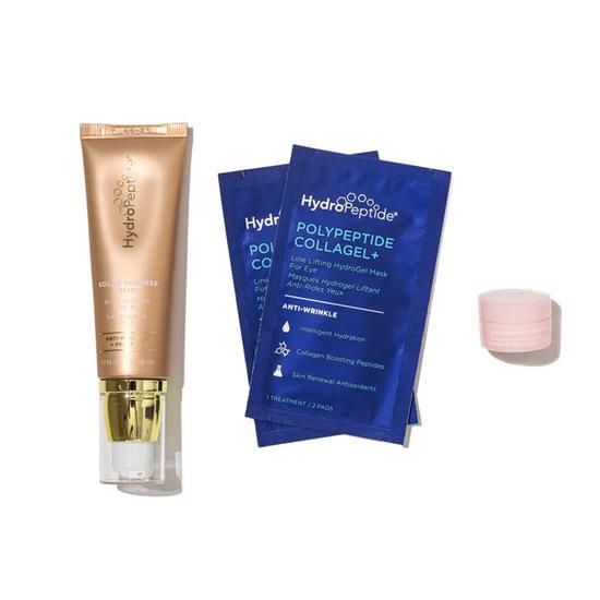 HydroPeptide Flawless Face Kit 2 x Collagel Eye Masks, 50ml Solar Defense Tinted & 5ml Lip Lock Hydrator