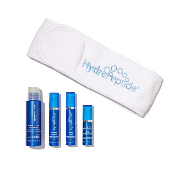 HydroPeptide Healthy Ageing Essentials 50ml Exfoliating Cleanser, 5ml Eye Authority, 10ml Face Lift, 10ml Power Serum & Towel Headband