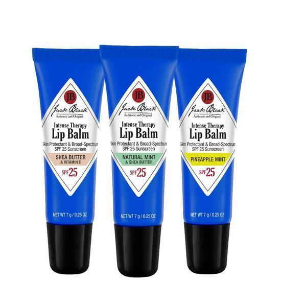 Jack Black Lip Balm Trio Gift Set 7g Natural Mint & Shea Butter, 7g Shea Butter & Vitamin E & 7g Pinapple Mint