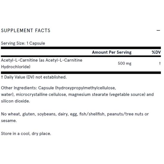 Jarrow Formulas Acetyl L-Carnitine 500mg Vegicaps 60 Vegicaps