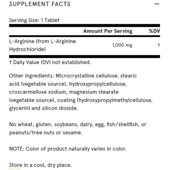 Jarrow Formulas Arginine 1000mg Tablets 100 Tablets