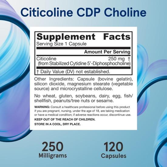 Jarrow Formulas Citicoline CDP Choline 250mg Capsules 120 Capsules