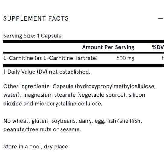 Jarrow Formulas L-Carnitine 500mg Vegicaps 100 Vegicaps