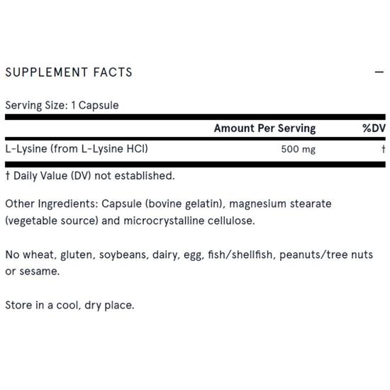 Jarrow Formulas L-Lysine 500mg Capsules 100 Capsules