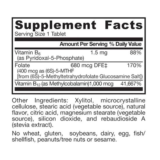 Jarrow Formulas Methyl B12 & Methyl Folate 400mcg Lemon Lozenges 100 Lozenges