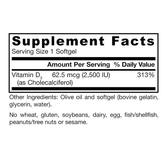 Jarrow Formulas Vitamin D3 2500iu Softgels 100 Softgels