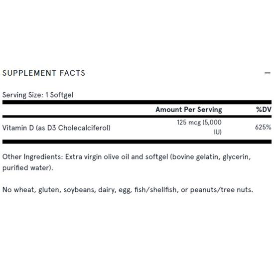 Jarrow Formulas Vitamin D3 5000iu Softgels 100 Softgels