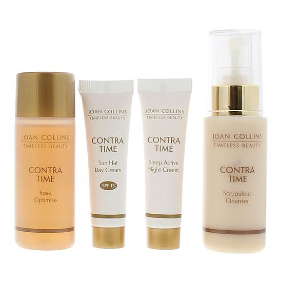 Joan Collins Contra Time Gift Set: Scrupulous Cleanser 50ml Rose Optimise Lotion 50ml Day Cream SPF 15 12ml Night Cream 12ml 4 Piece