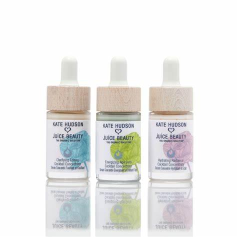 Juice Beauty Kate Hudson Revitalising Cocktail Concentrates Kit 11ml Energizing Cocktail, 11ml Toning Cocktail, 11ml Radiance Cocktail, 2.4g Powder Mask, 1 Bamboo Spatula & 1 Bamboo Bowl.