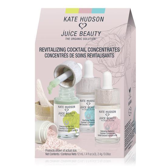 Juice Beauty Kate Hudson Revitalising Cocktail Concentrates Kit 11ml Energizing Cocktail, 11ml Toning Cocktail, 11ml Radiance Cocktail, 2.4g Powder Mask, 1 Bamboo Spatula & 1 Bamboo Bowl.