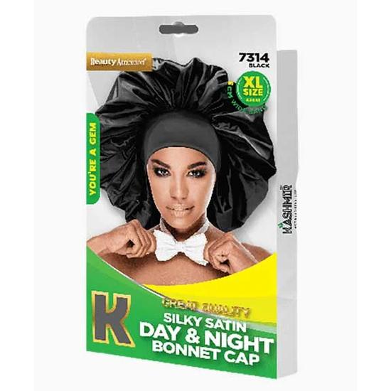 Kashmir Beauty Ambition Great Quality Silky Satin Day & Night Bonnet Cap 7314 XL / Black