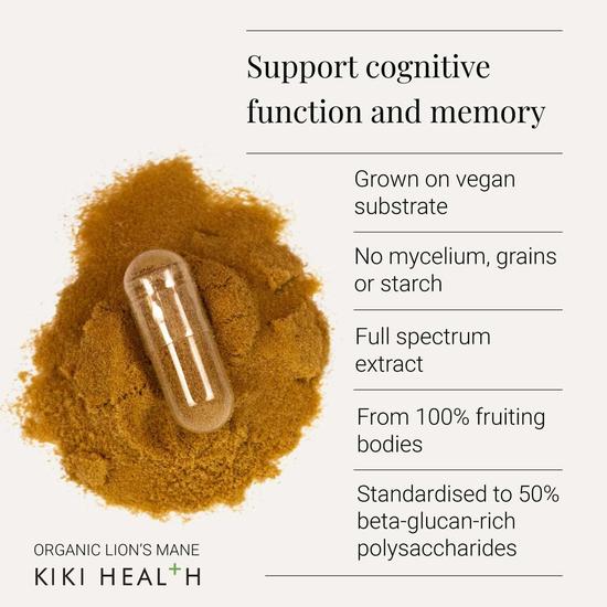 KIKI Health Organic Lion's Mane Mushroom Extract Vegicaps 60 Vegicaps