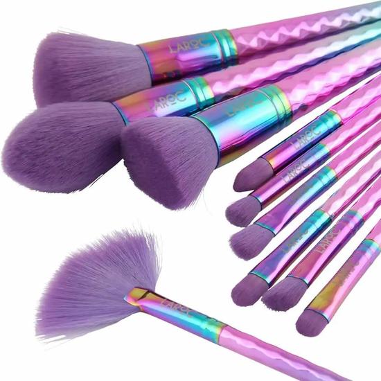 LaRoc 10 Piece Diamond Makeup Brush Set Rainbow