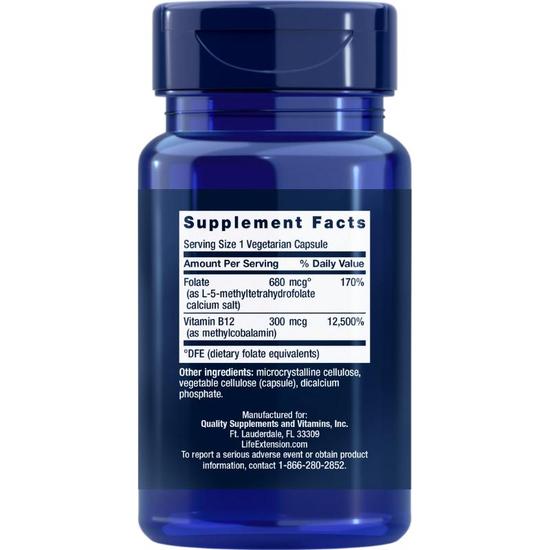 Life Extension BioActive Folate & Vitamin B12 Vegicaps 90 Vegicaps