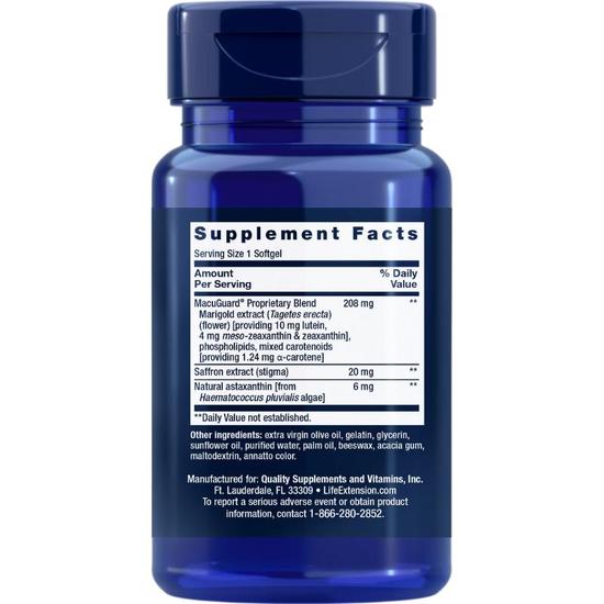 Life Extension MacuGuard Ocular Support With Saffron & Astaxanthin Softgels 60 Softgels